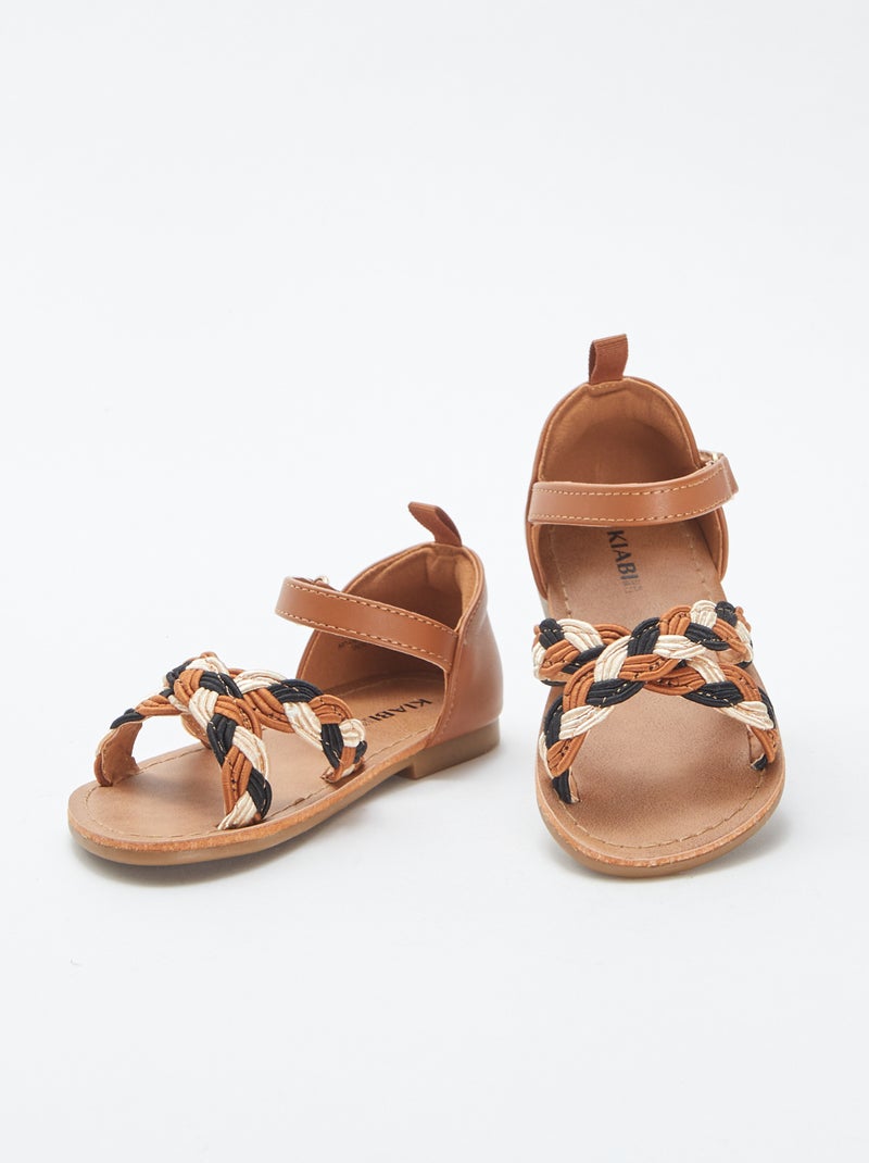 Sandalias con tiras trenzadas y cierres de velcro MARRON - Kiabi