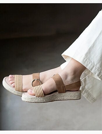 Sandalias suela con memoria de forma, tacón de 3,5 cm, diseño de cuerda y leopardo