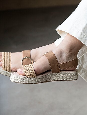 Sandalias suela con memoria de forma, tacón de 3,5 cm, diseño de cuerda y leopardo Isotoner