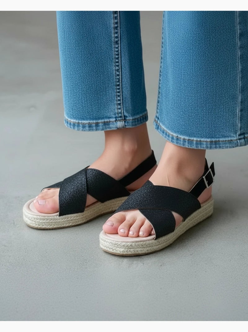 Sandalias con un tacón de cuña de 3,5 cm muy cómodo  Isotoner Negro - Kiabi