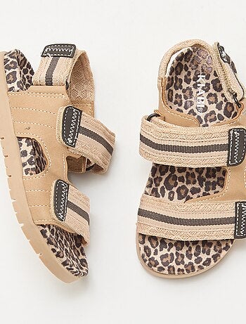 Sandalias con velcro estampado de leopardo