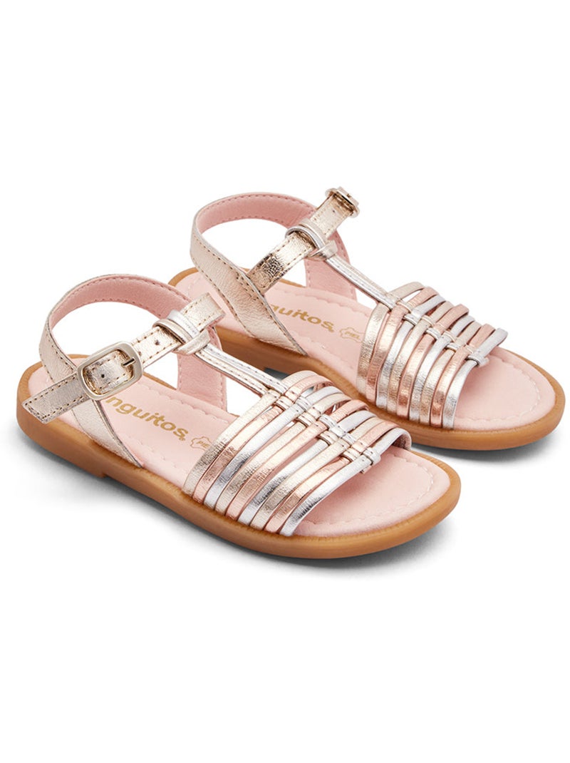 Sandalias Conguitos Tiras Piel Oro - Kiabi