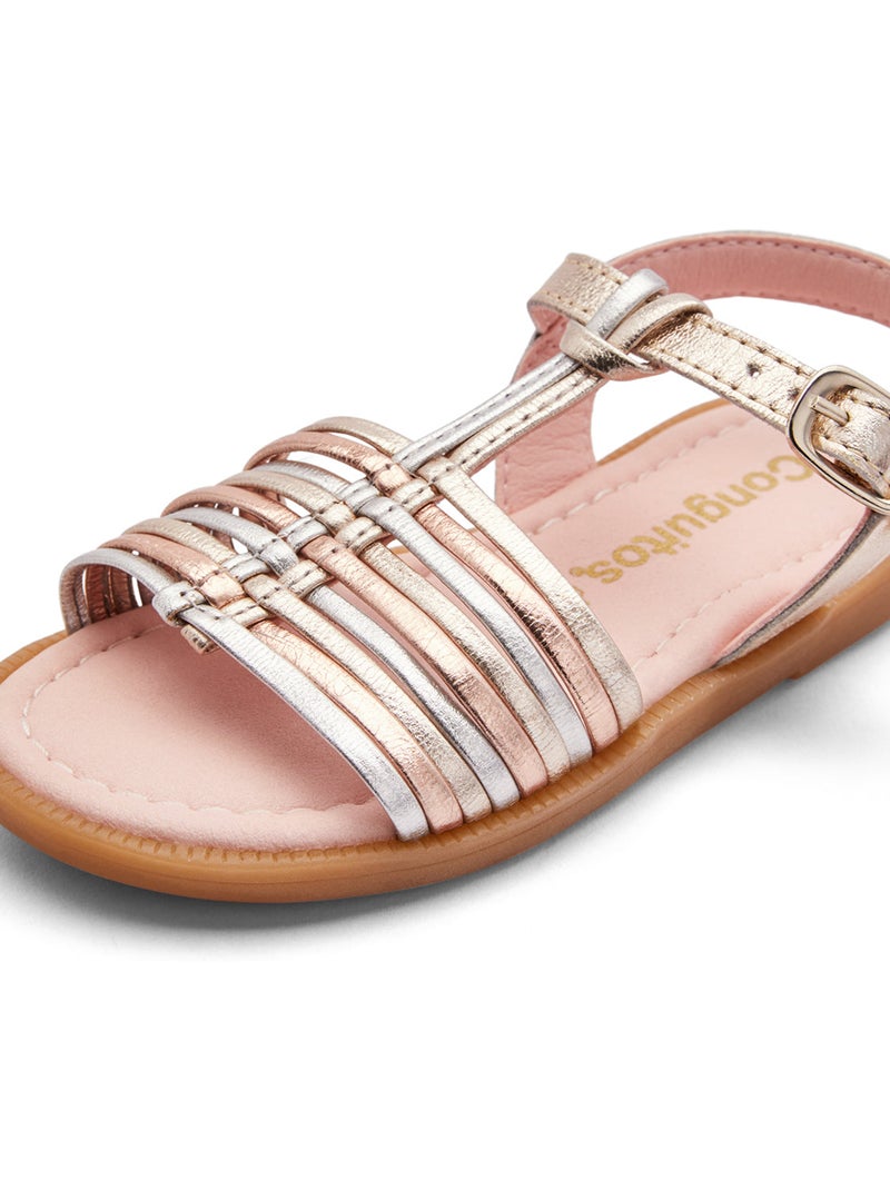 Sandalias Conguitos Tiras Piel Oro - Kiabi