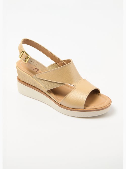 Sandalias cuña ancha confort piel - Afibel - Kiabi