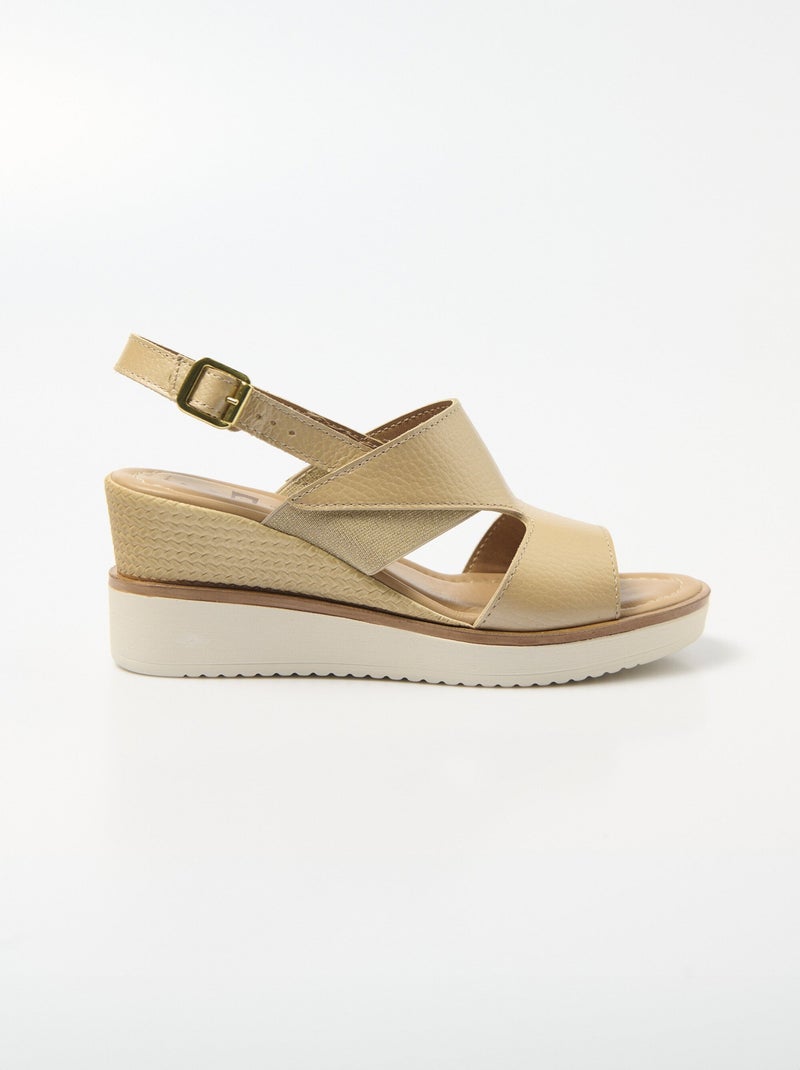 Sandalias cuña ancha confort piel - Afibel Beige - Kiabi