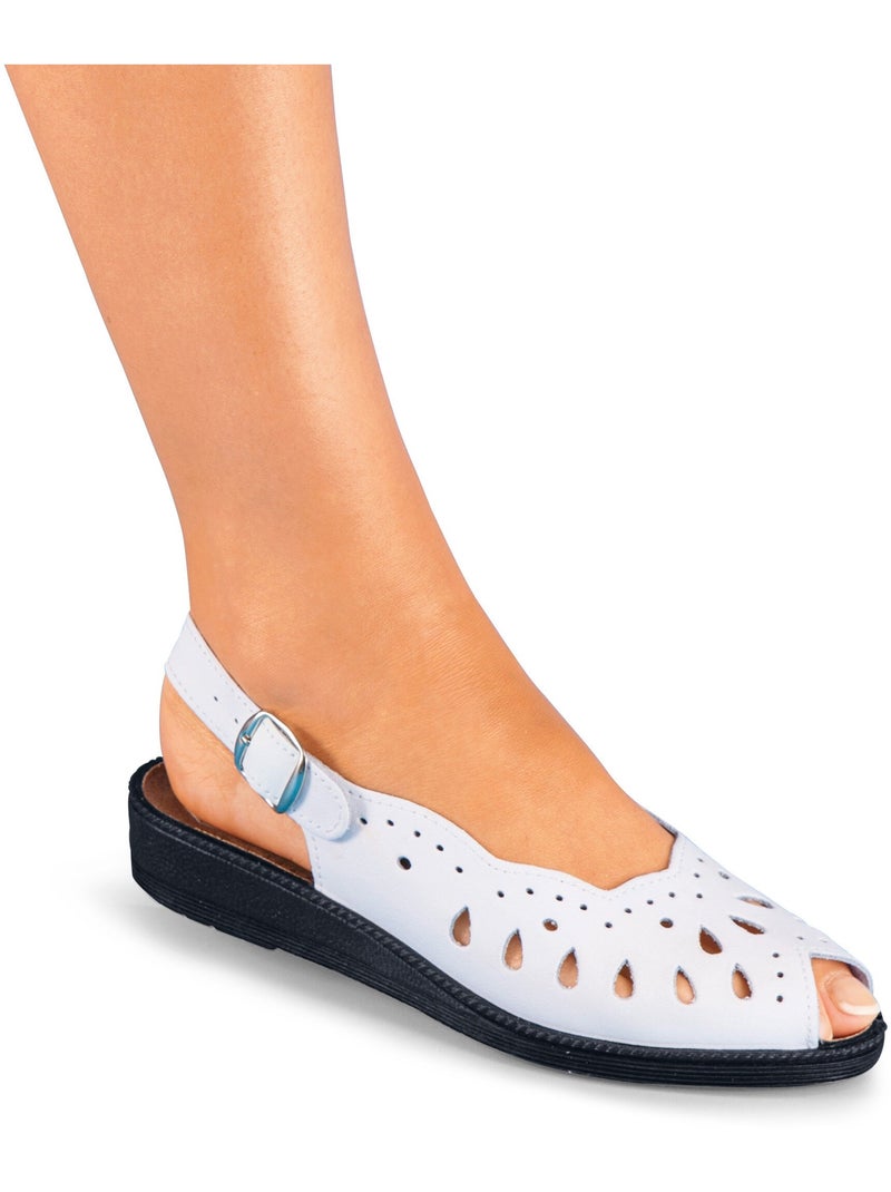 Sandalias cuña ancha confort piel - Afibel Blanco - Kiabi