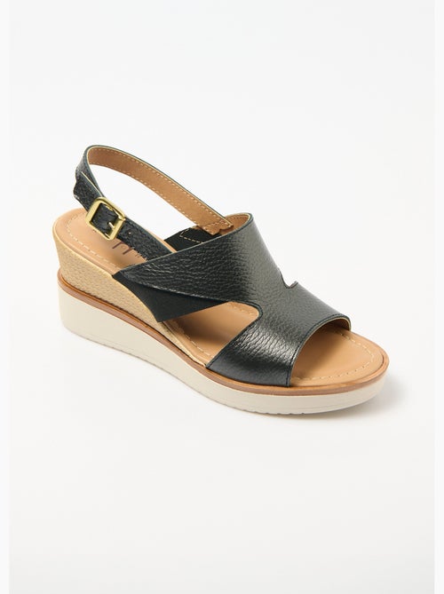 Sandalias cuña ancha confort piel - Afibel - Kiabi
