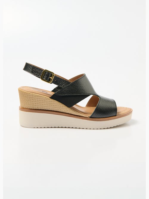 Sandalias cuña ancha confort piel - Afibel - Kiabi