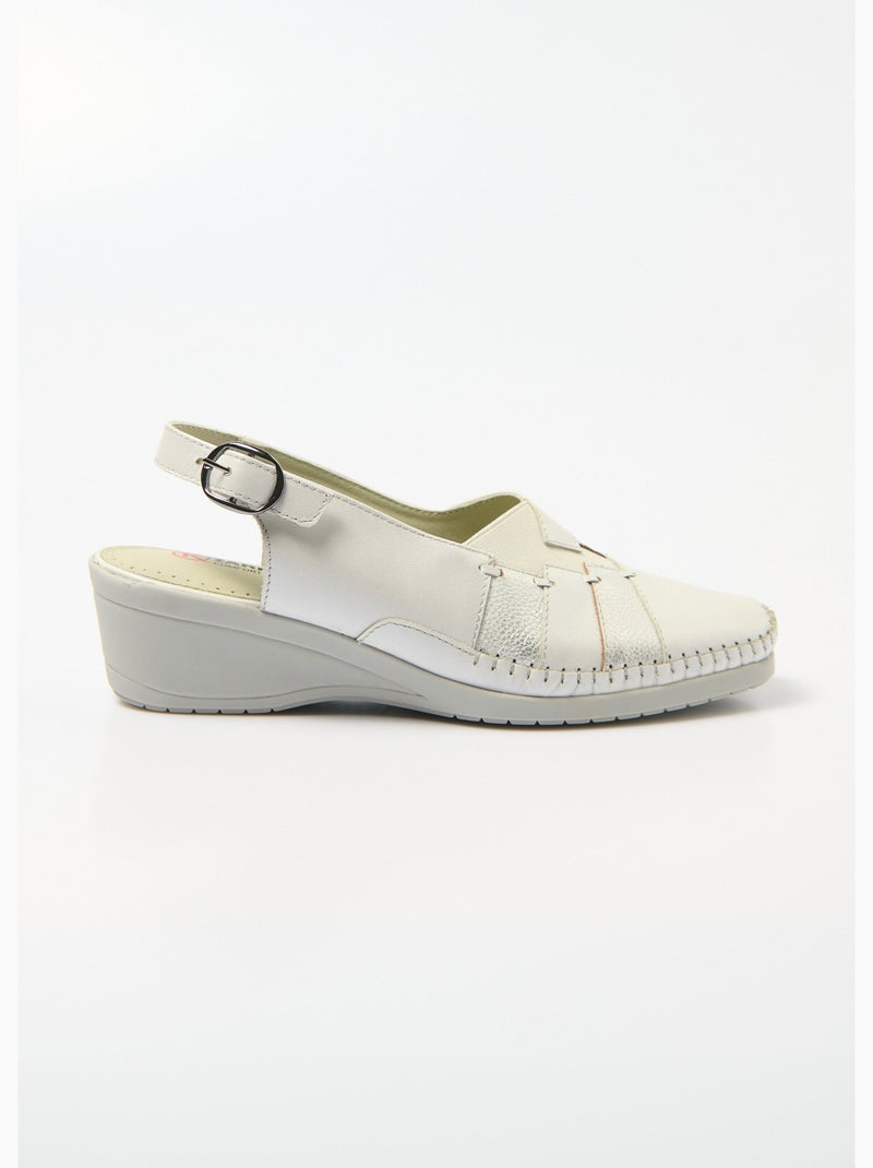 Sandalias cuña ancha confort piel - Afibel Plateado - Kiabi