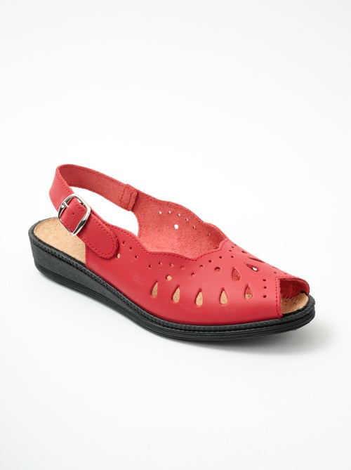 Sandalias cuña ancha confort piel - Afibel - Kiabi