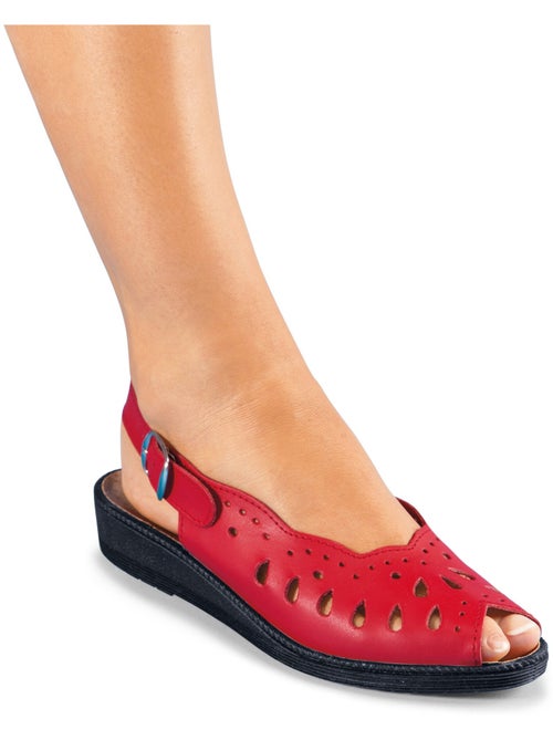 Sandalias cuña ancha confort piel - Afibel - Kiabi