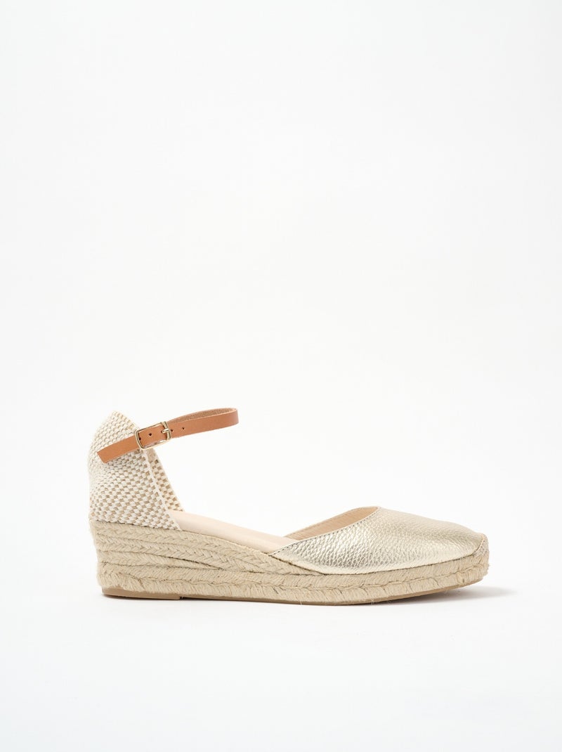 Sandalias cuña de piel y yute con tacón revestido - AFIBEL Dorado - Kiabi