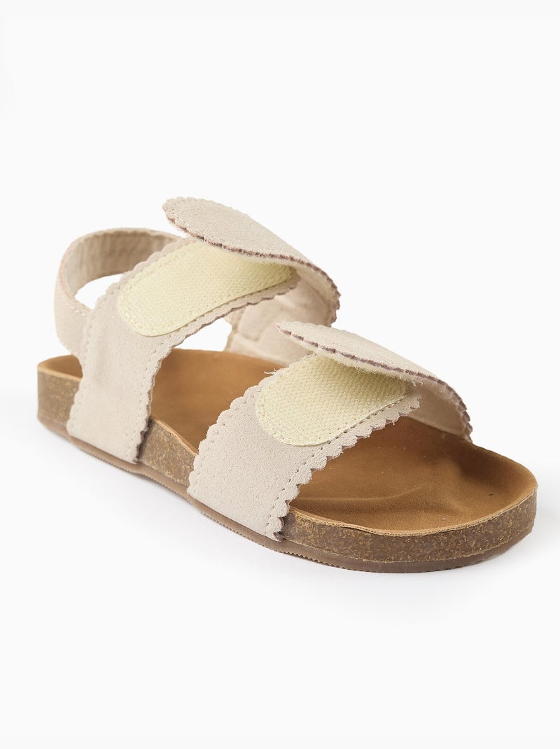 Sandalias de ante con tira autoadherente Beige claro - Kiabi