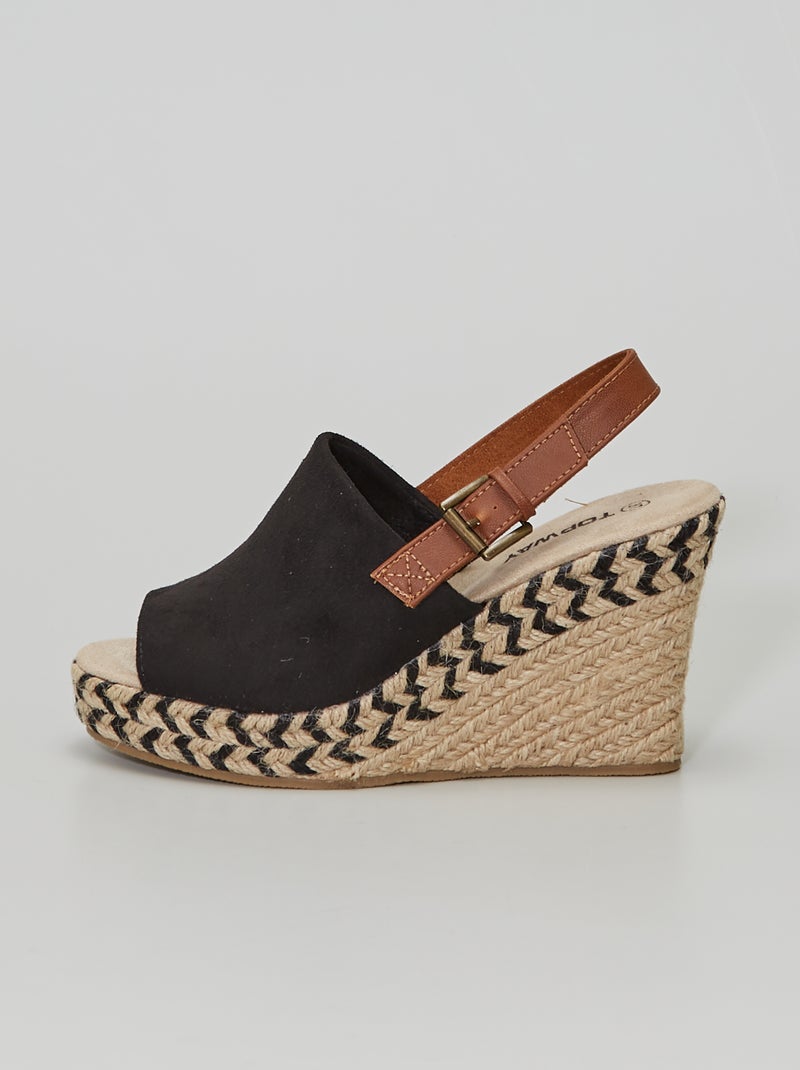 Sandalias de antelina con cuña NEGRO - Kiabi