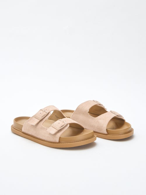 Sandalias de antelina con doble tira - Kiabi