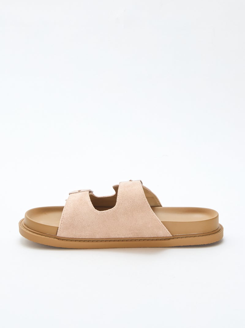 Sandalias de antelina con doble tira Beige - Kiabi