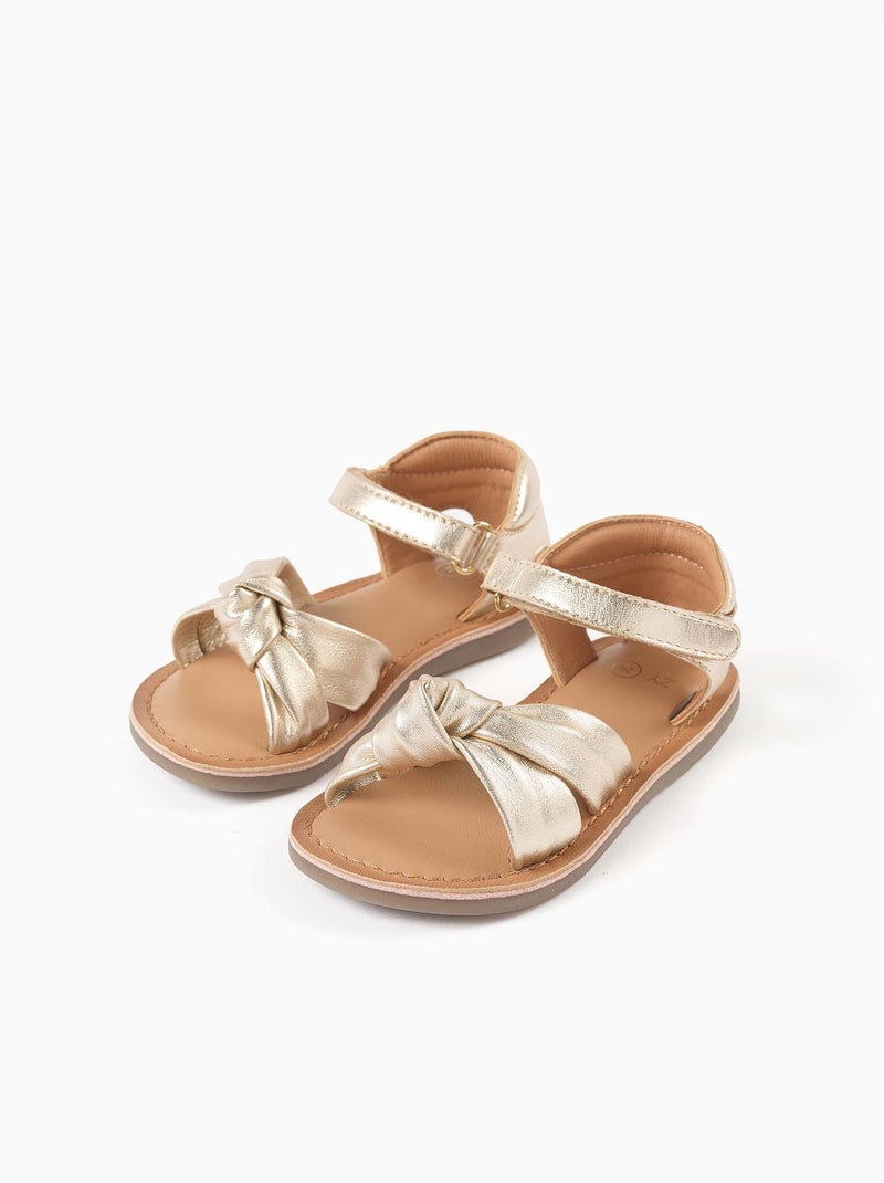 Sandalias de cuero con nudo decorativo Dorado/Oro - Kiabi