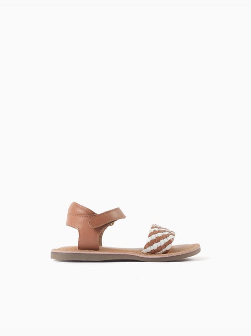 Sandalias de cuero con tira trenzada y acolchado - Kiabi