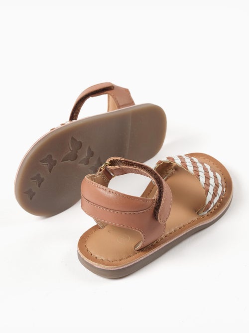 Sandalias de cuero con tira trenzada y acolchado - Kiabi
