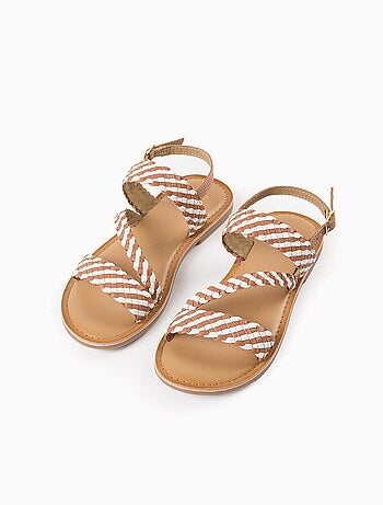 Sandalias de cuero con tiras trenzadas y acolchado