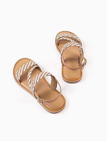 Sandalias de cuero con tiras trenzadas y acolchado