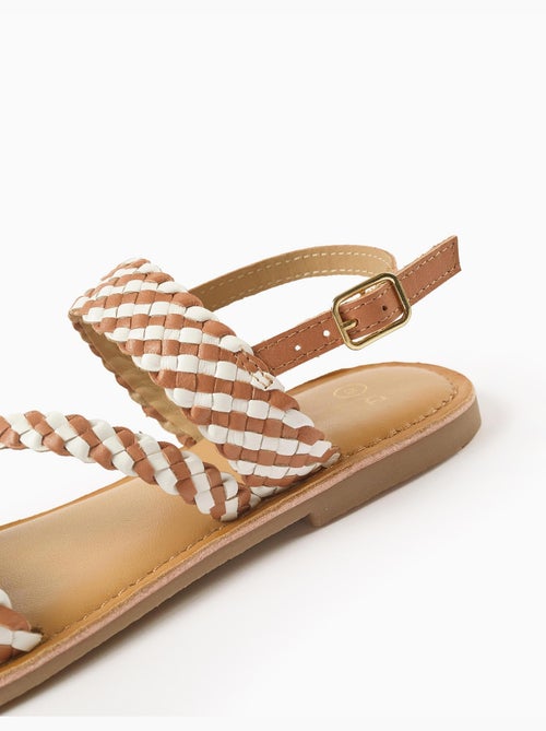 Sandalias de cuero con tiras trenzadas y acolchado - Kiabi