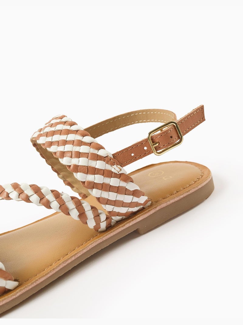 Sandalias de cuero con tiras trenzadas y acolchado Beige - Kiabi