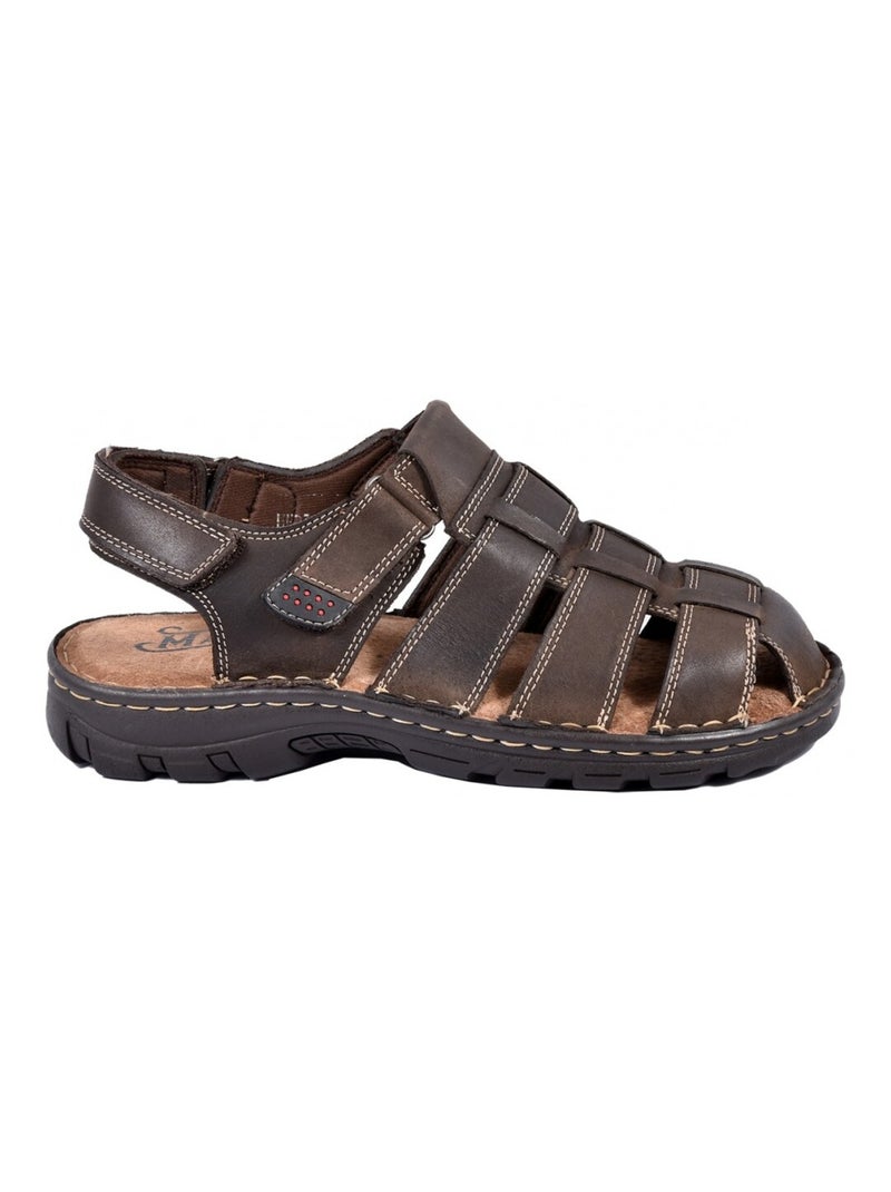 Sandalias de cuero con velcro Marrón habano - Kiabi