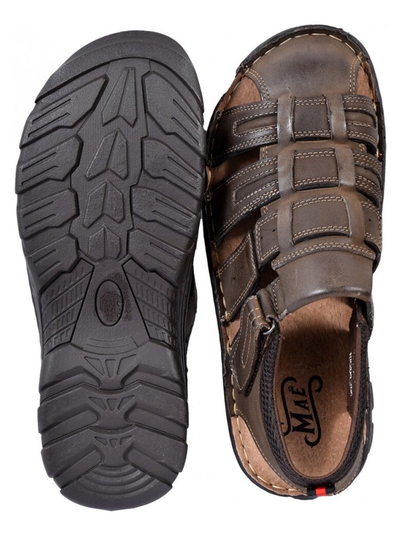 Sandalias de cuero con velcro Marrón habano - Kiabi