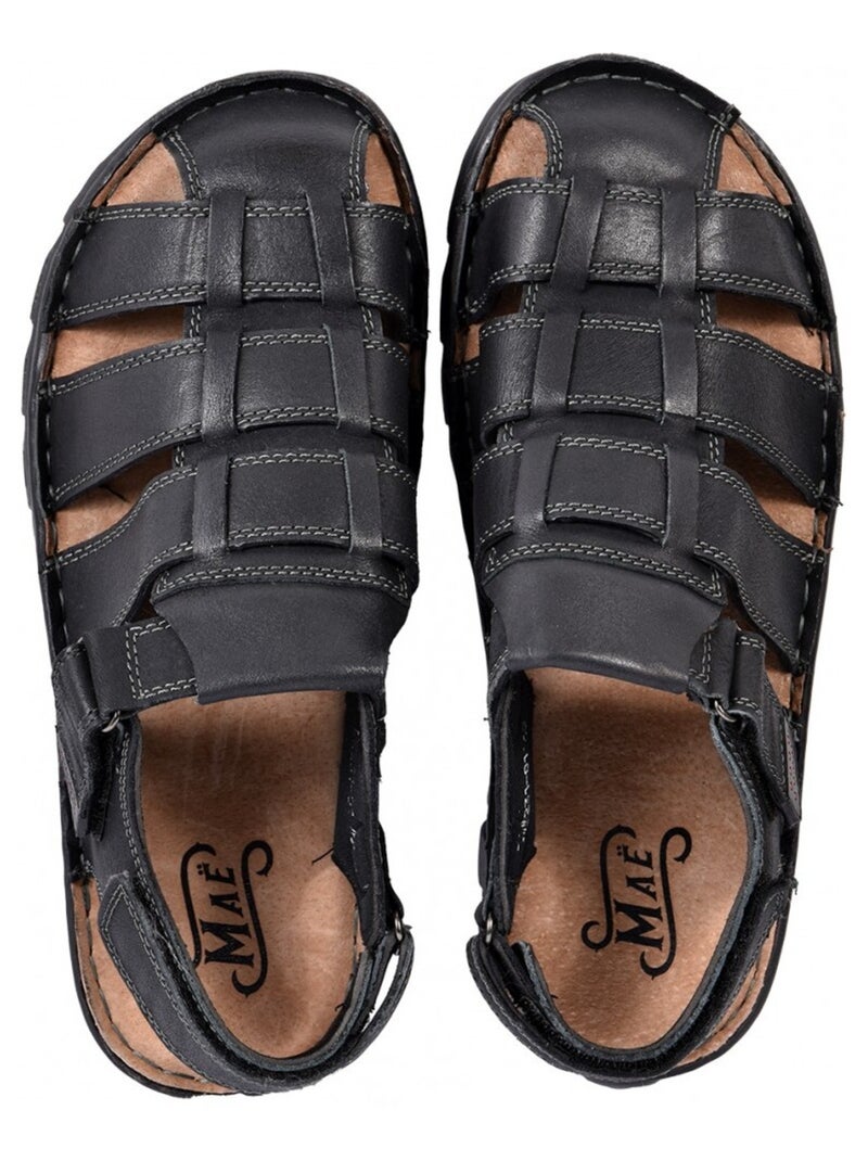 Sandalias de cuero con velcro Negro - Kiabi