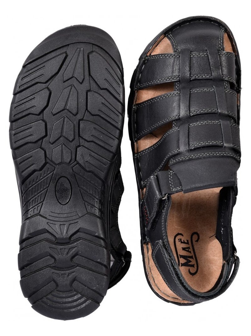 Sandalias de cuero con velcro Negro - Kiabi