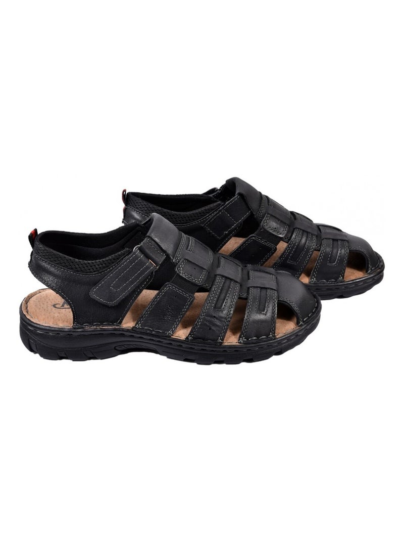 Sandalias de cuero con velcro Negro - Kiabi