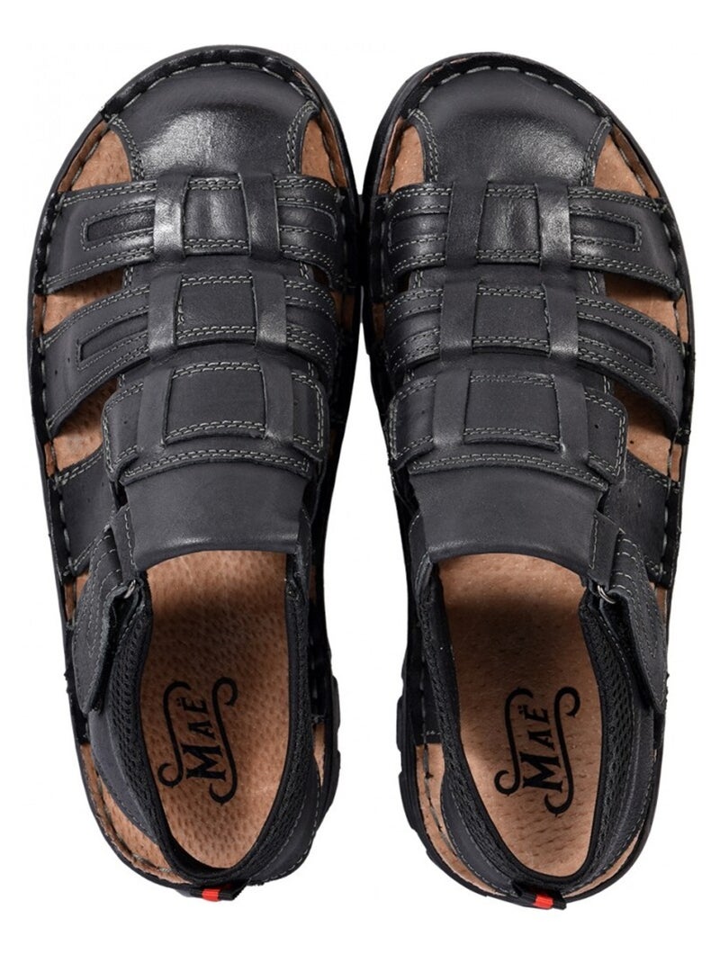 Sandalias de cuero con velcro Negro - Kiabi