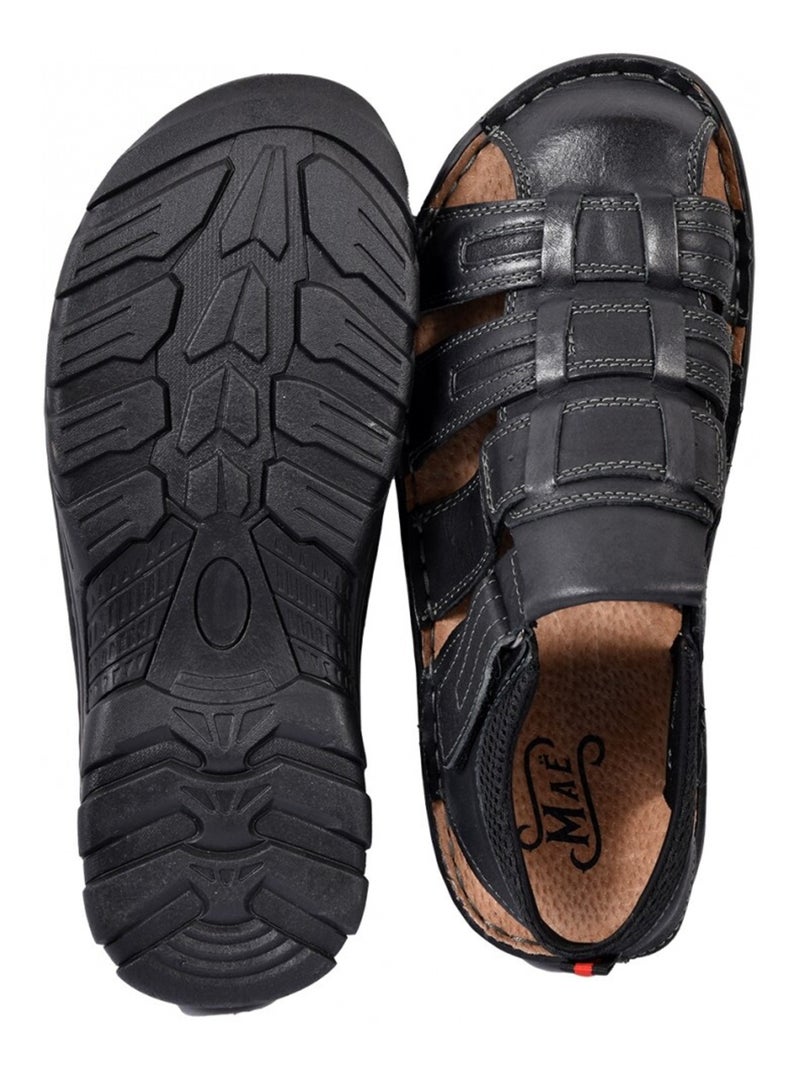 Sandalias de cuero con velcro Negro - Kiabi