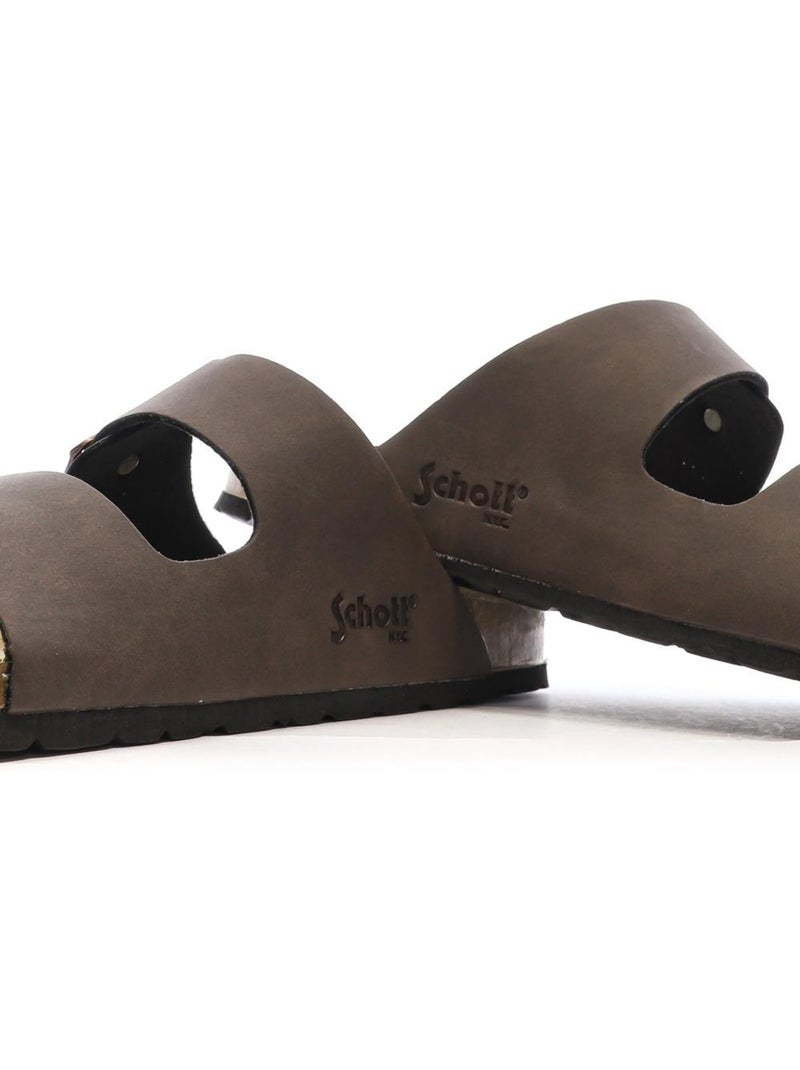 Sandalias de Cuero Liso para Hombre Schott Marrón capuchino - Kiabi