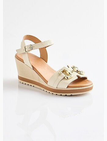 Sandalias de cuña anchas de piel elegantes y cómodas - Afibel