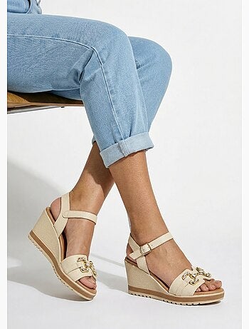 Sandalias de cuña anchas de piel elegantes y cómodas - Afibel