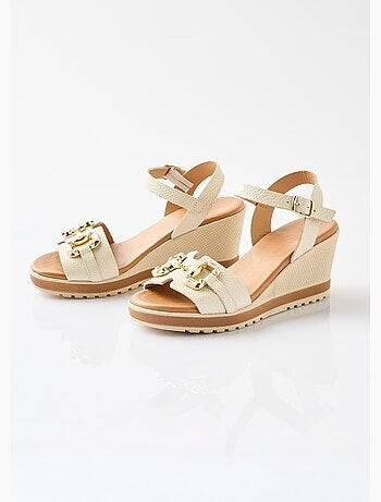 Sandalias de cuña anchas de piel elegantes y cómodas - Afibel