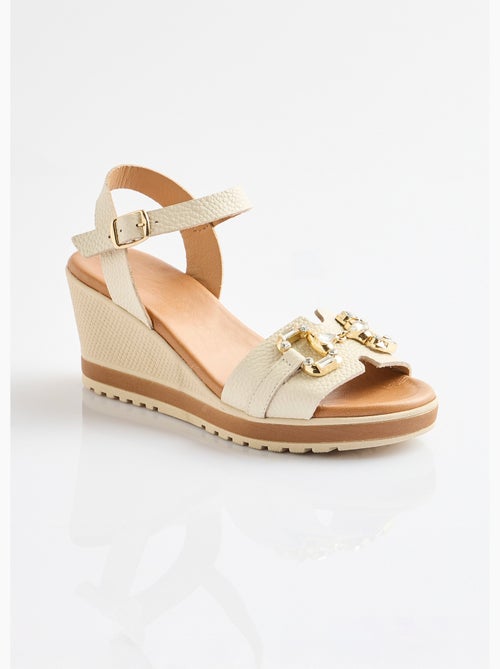 Sandalias de cuña anchas de piel elegantes y cómodas - Afibel - Kiabi