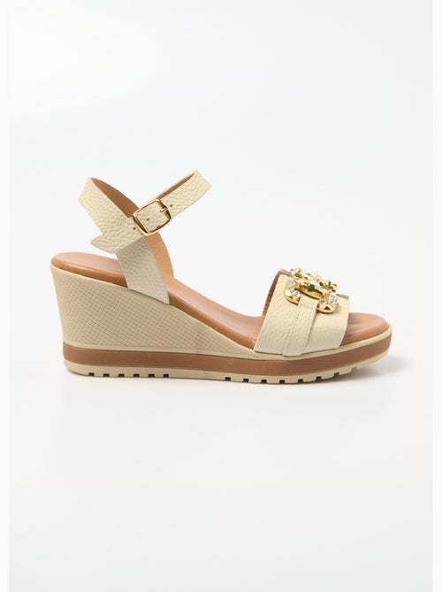 Sandalias de cuña anchas de piel elegantes y cómodas - Afibel - Kiabi