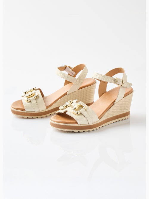 Sandalias de cuña anchas de piel elegantes y cómodas - Afibel - Kiabi