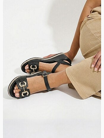 Sandalias de cuña anchas de piel elegantes y cómodas - Afibel