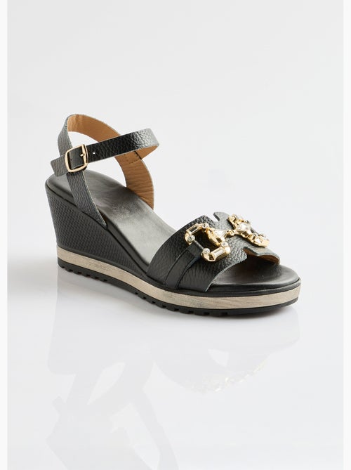 Sandalias de cuña anchas de piel elegantes y cómodas - Afibel - Kiabi