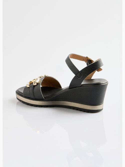 Sandalias de cuña anchas de piel elegantes y cómodas - Afibel - Kiabi