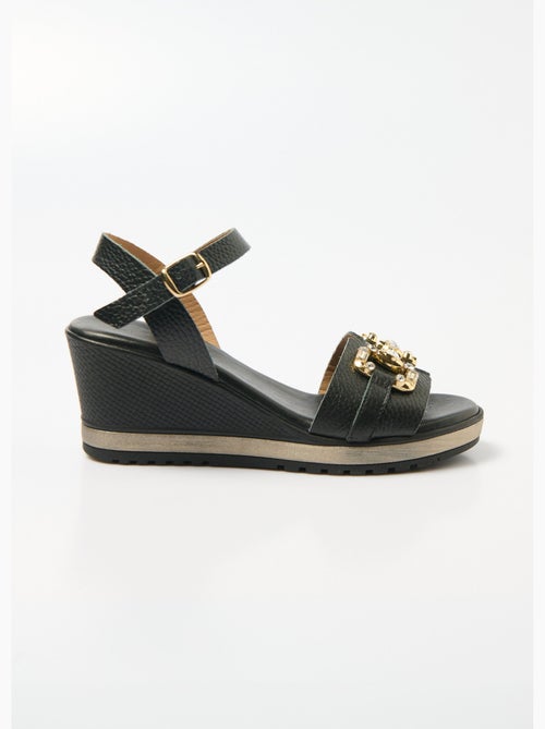 Sandalias de cuña anchas de piel elegantes y cómodas - Afibel - Kiabi