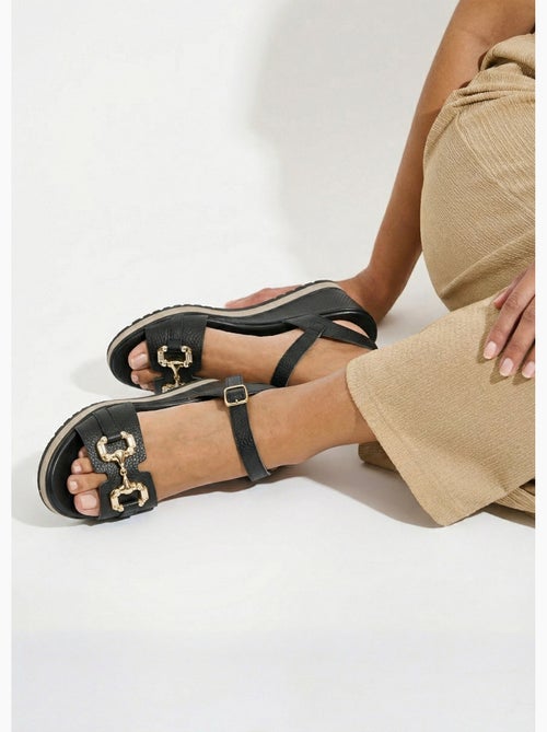 Sandalias de cuña anchas de piel elegantes y cómodas - Afibel - Kiabi