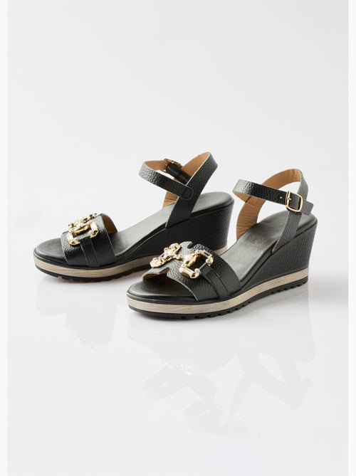 Sandalias de cuña anchas de piel elegantes y cómodas - Afibel - Kiabi