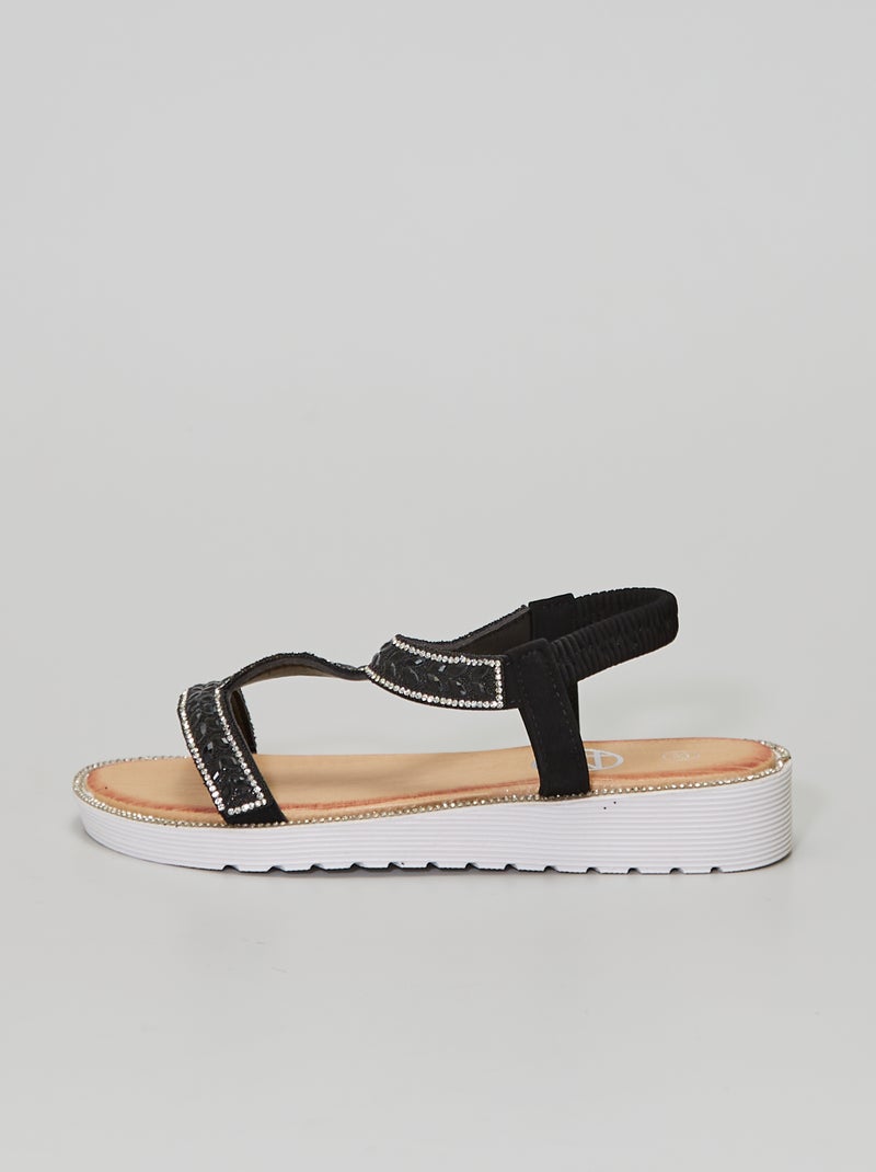 Sandalias de cuña con strass negro - Kiabi