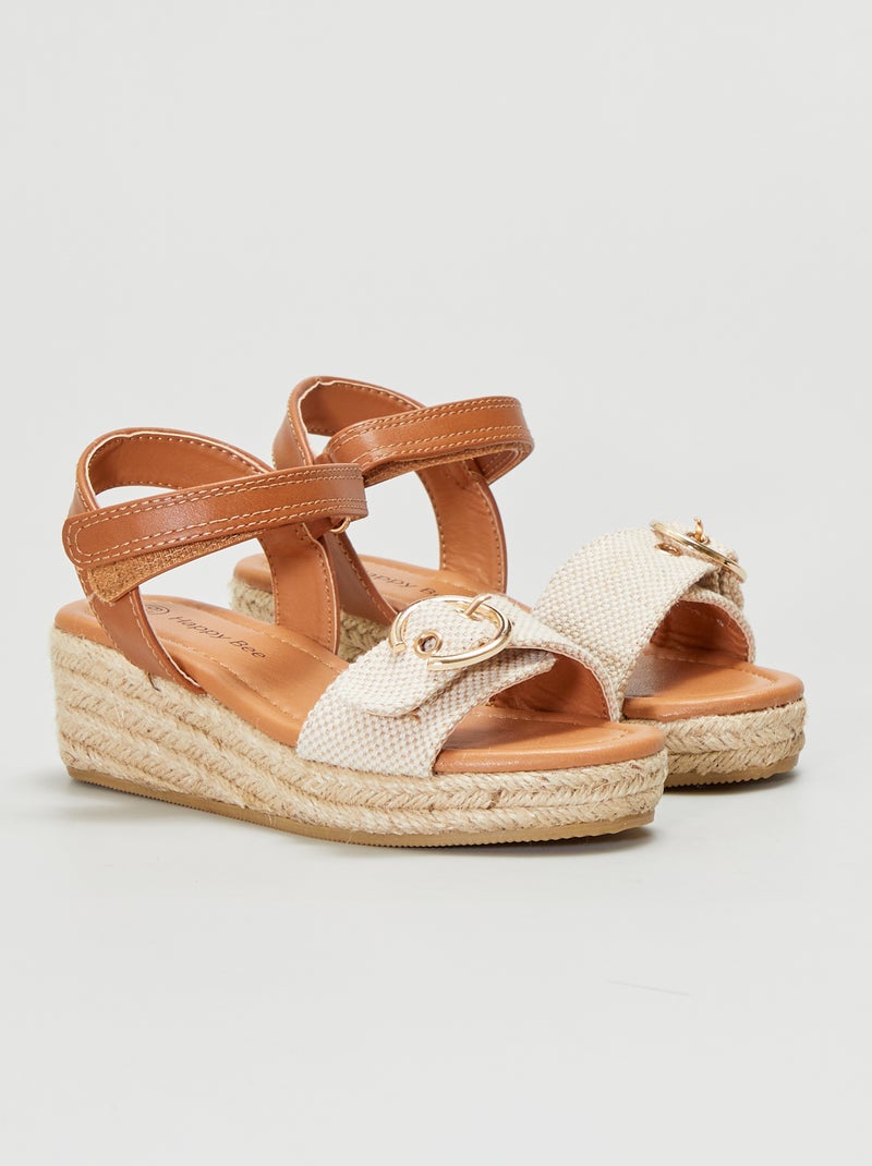 Sandalias de cuña con velcro BEIGE - Kiabi