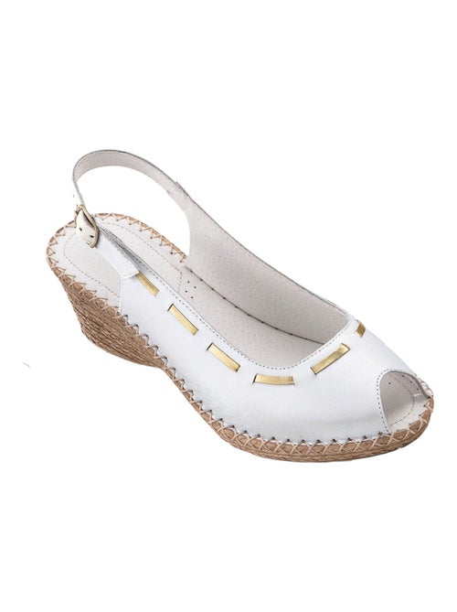 Sandalias de cuña de cuero con punta abierta - Afibel - Kiabi